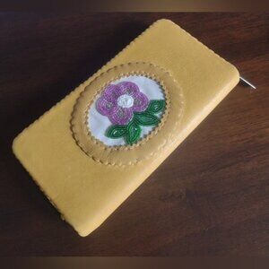 Leather Hand beaded Floral Wallet